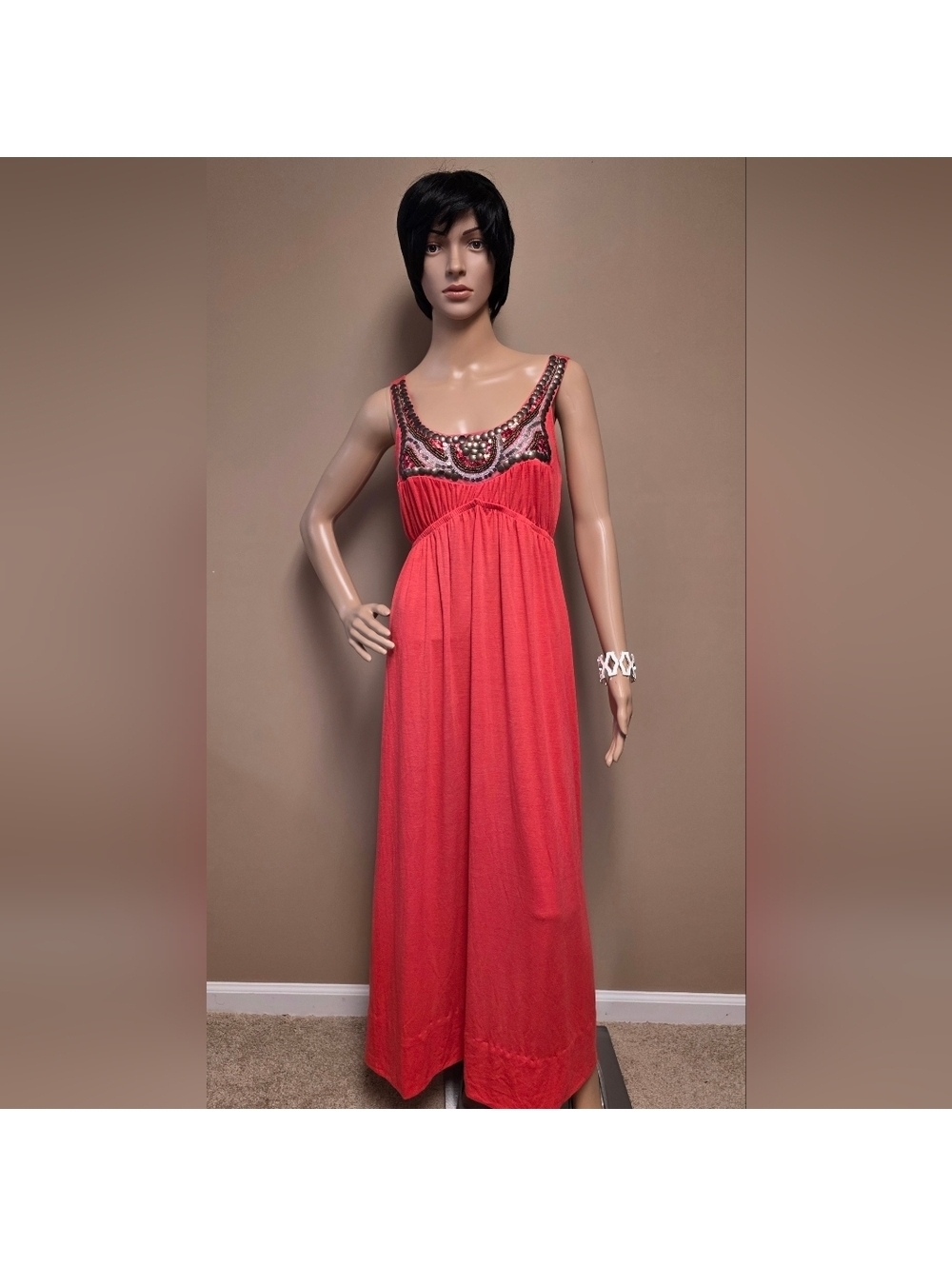 Elegant Coral Embellished Women's Dress